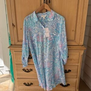 Lilly Pulitzer Blue and Pink Tropical Shirt